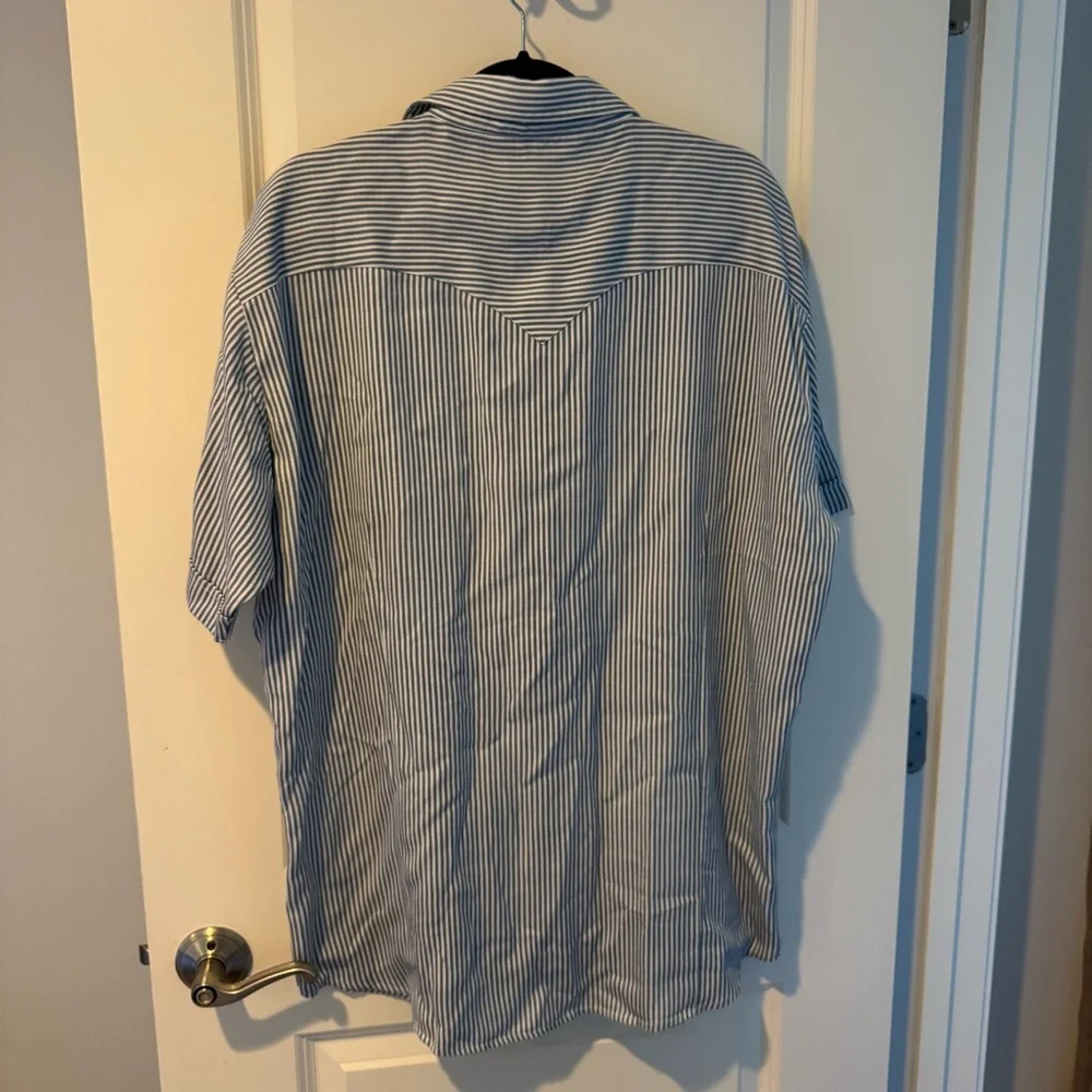 H Bar C Vintage Western Snap Button Shirt Short Sleeve Blue & White Striped - Picture 3 of 4